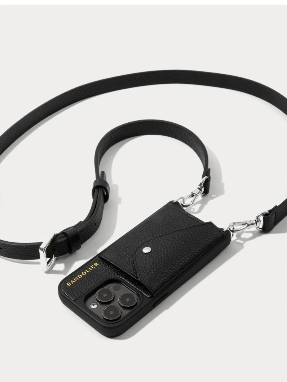 Bandolier Hailey Crossbody iPhone 13 Pro Wallet Black Leather Adjustable Strap